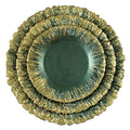 Green Party Kitchen Dinnerware Set with Gold Rim Elegant Serving Plates and Dessert Charger Glasses for Weddings and Dinners