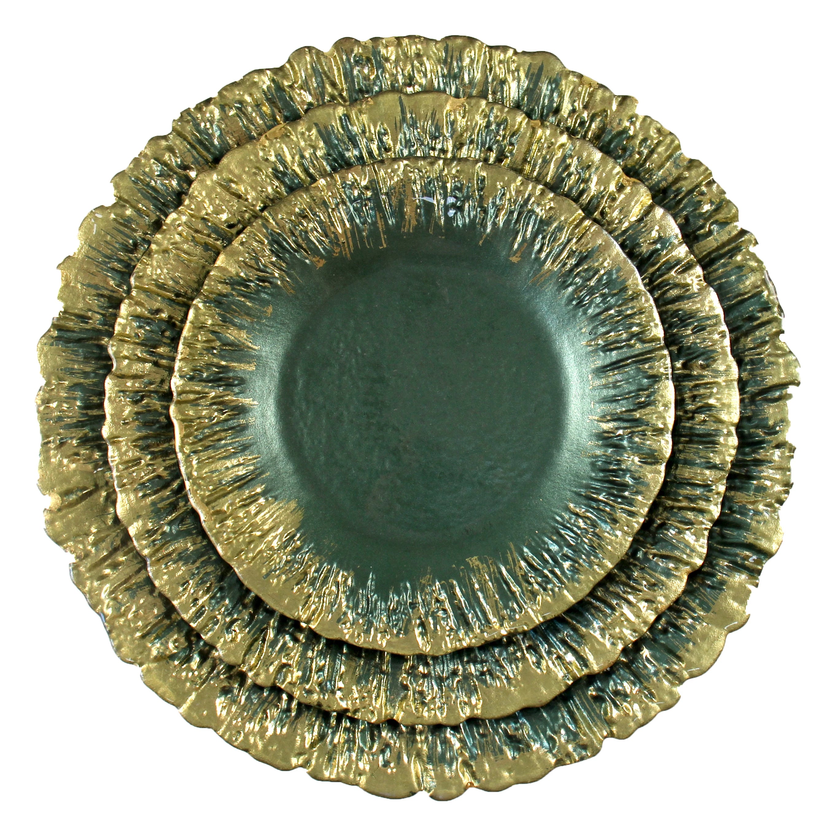 Green Party Kitchen Dinnerware Set with Gold Rim Elegant Serving Plates and Dessert Charger Glasses for Weddings and Dinners