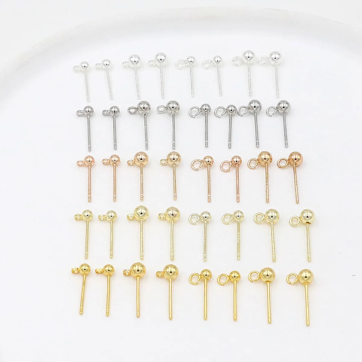 3mm 4mm Round Ball 14k Gold Brass Loop Earring Post with Connector for S925 Silver Needle Stud Earrings Jewelry Making