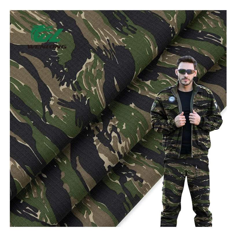 65Polyester 35Cotton Tiger Stripe Anti Tearing Camouflage Ripstop Fabric for Uniform Garments