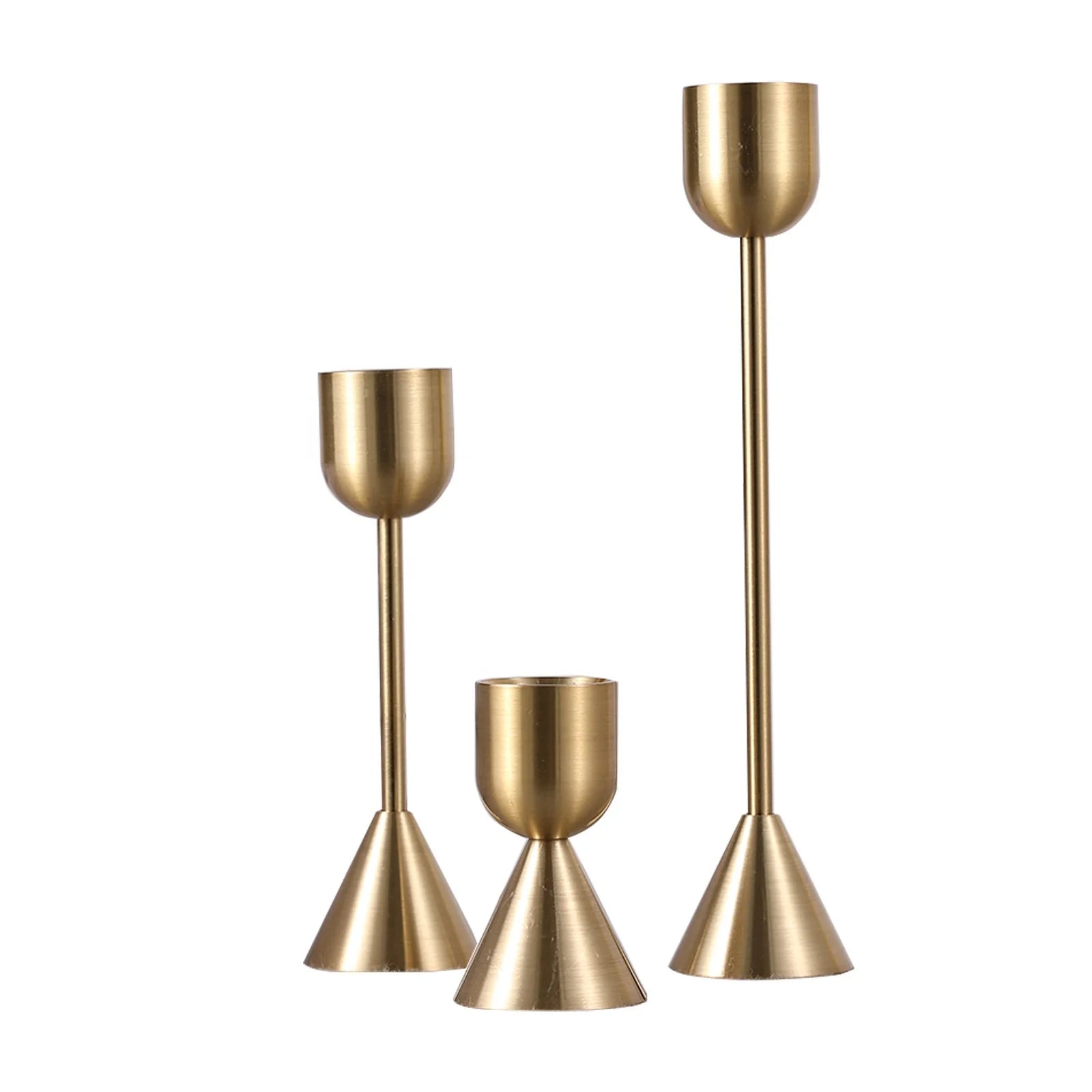 3-piece Set Modern Candle Holder Set Solid Brass Taper Candlestick Holders for Table Centerpiece Satin Brass Candle Container