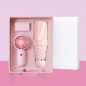 Special Corporate Logo Hand Fan & Umbrella Set Hot Summer Wedding & Birthday Party Souvenirs Promo Gift Set for Guests
