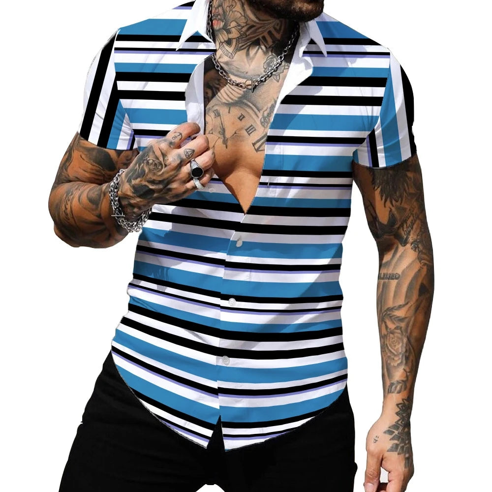 New Arrival Men's Print Button Down Shirts Casual Short Sleeve Muscle Dress with Anti-Wrinkle Feature Regular Fit