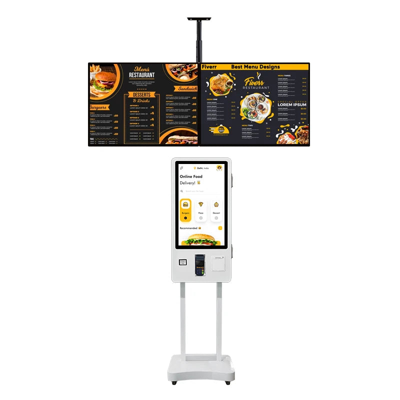 Restaurant Menu Board Touch Screen Self Service Payment Machine POS Terminal Receipt Printer Touch Screen Kiosk