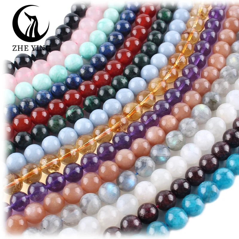 Zhe Ying 6mm 8mm 10mm Round Natural Stone Beads Bracelet Healing Crystal Loose Gemstone Stone Round Beads for Jewelry Making
