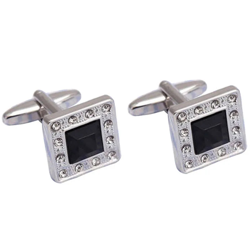 Black Blue Crystal Zircon Copper Cufflink Business Men's Button French Style Shirt Banquet Wedding Sleeve Pin Cuff Links