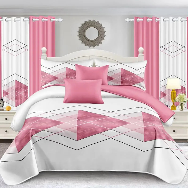 Hot Selling pink Home Textiles Microfiber Comforter Printing Pillowcases Bedspread Set