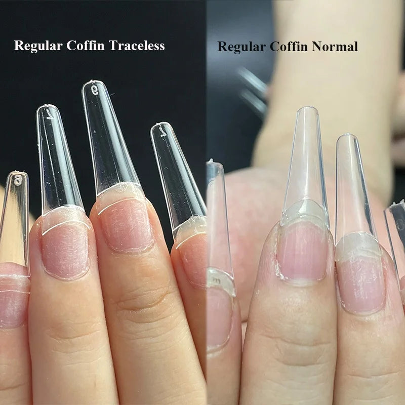 500pcs Long French Traceless False Nails Acrylic Half Tips Clear Manicure Tip for Nails Art Salon Ballerina Coffin Nail Tips