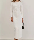 European and American Simple Style Temperament Single-breasted Round Neck Dress