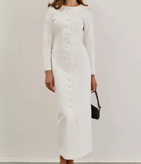 European and American Simple Style Temperament Single-breasted Round Neck Dress