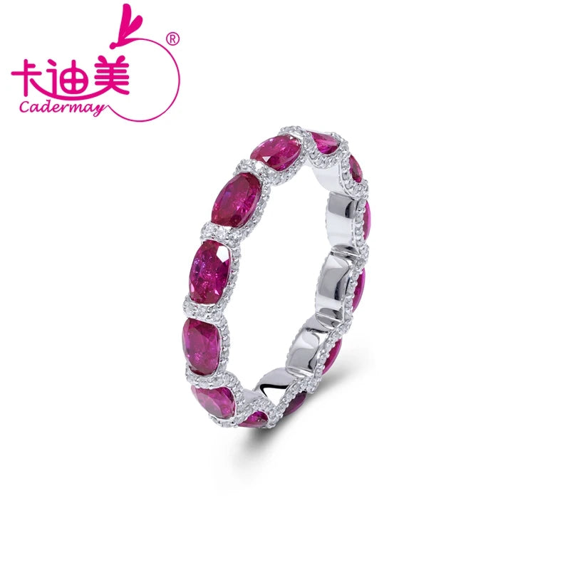 Cadermay Jewelry 18K White Gold 3*5mm Oval-shaped Lab Grown Ruby Women Customized Ring