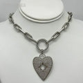 NM45615 Copper Jewelry Heart Shape Pendant With Cubic Zirconia Paved Twisted Paperclip Chain Necklace Silver Plated