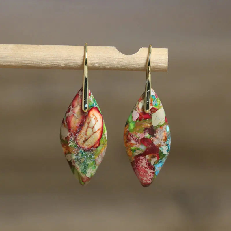 Sea Sediment Jasper Charm Earrings for Women 18k Gold Plated Natural Gemstone Dangle Bohemian Stone Earrings Fine Jewelry
