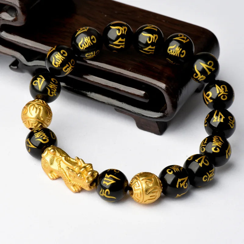 GT Feng Shui Black Obsidian Wealth Bracelet Natural Black Agate Germanium Bio Magnetic Energy Negative Ion Bracelet