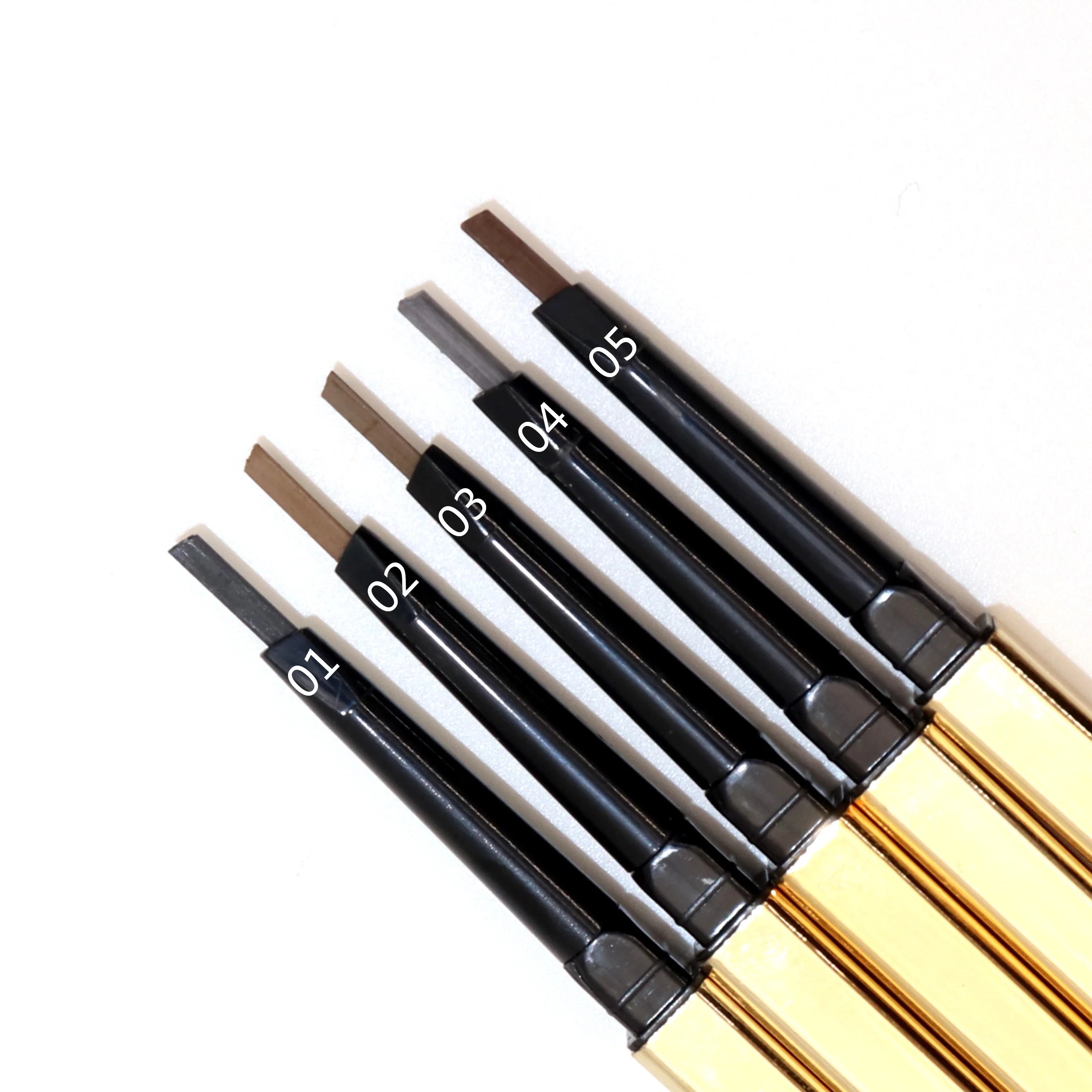 Private Label Multifunctional Gold Eyebrow Pencil Cruelty-Free Waterproof Brow Pen Slim Vegan Mineral Makeup Styling Eyes Brush