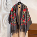 Ladies Autumn Winter New Style Pomegranate Embroidery Shawl Women Winter Warm Ethnic Tassel Long Lead Scarf