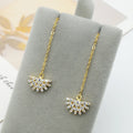 Sterling Silver 925 Crystal Drop Women Long  Link Chain Earring Gold Plated 18K Earrings