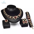 New 4 Piece Women Fashion Jewelry Sets African Red Luxury Saudi 18K Gold Plated Dubai Wedding Gift Crystal Bridal Jewelry Set