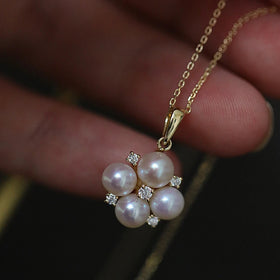 Wholesale 14K Gold Plated S925 Sterling Silver Synthetic Pearl Flower NecklaceFour-leaf Clover Necklace