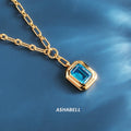 Wholesale Hot Sale S925 Sterling Silver Aquamarine 5A Zircon Emerald Cut Pendant Necklace Unisex Jewelry