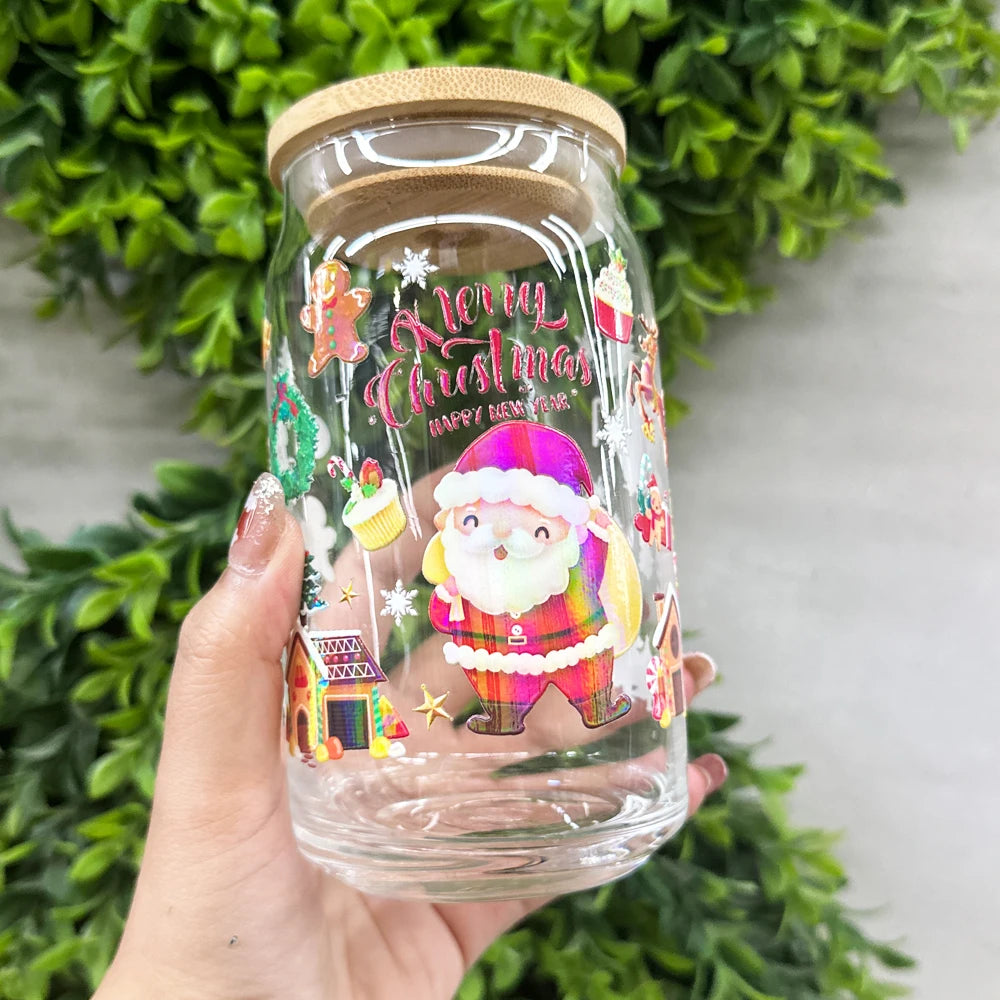 Free Design Custom 3D UV  Cup Wrap Transfers 16oz Waterproof Stickers Logo Decals for Christmas for Package