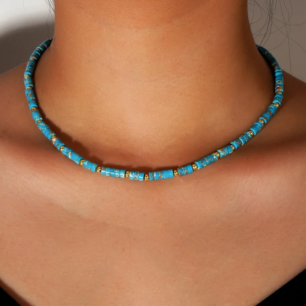 2x4 mm Dainty Natural Stone Necklace for Women Girls Blue Emperor Stone Clavicle Necklace Adjustable Chain Jewelry Birthday Gift