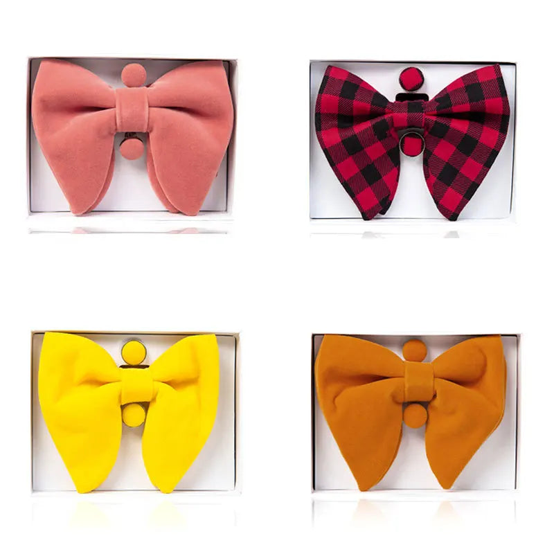Velvet Big Bow Tie Men's Bowties Pocket Square Cufflinks Set Solid Red Blue Handkerchief Bowtie Set With Box