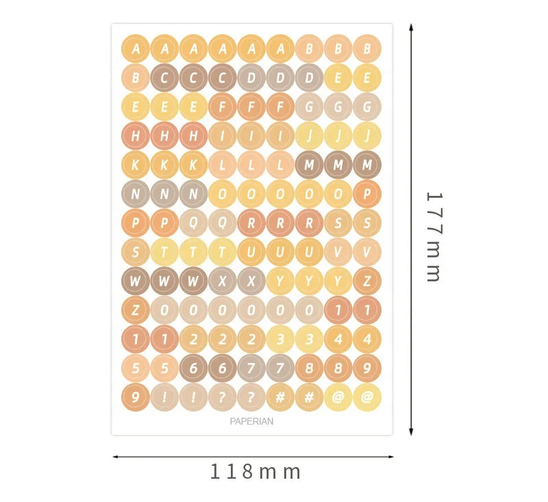 Warm Colorful INS Korean English Words Number Sticker For Girl Student Notebook Diary Paper Decorative Round Stickers