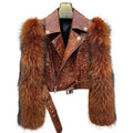 Custom Size Color Cropped Shearling Coat Croco Pattern Genuine Sheepskin Leather Jacket With Fox Fur Sleeves for Women
