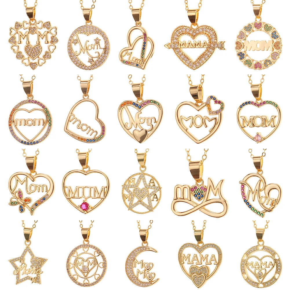 Colorful Zircon Brass Mon Mother's Day Gift Letter Mom Custom Gold Jewelry Necklace for Mama