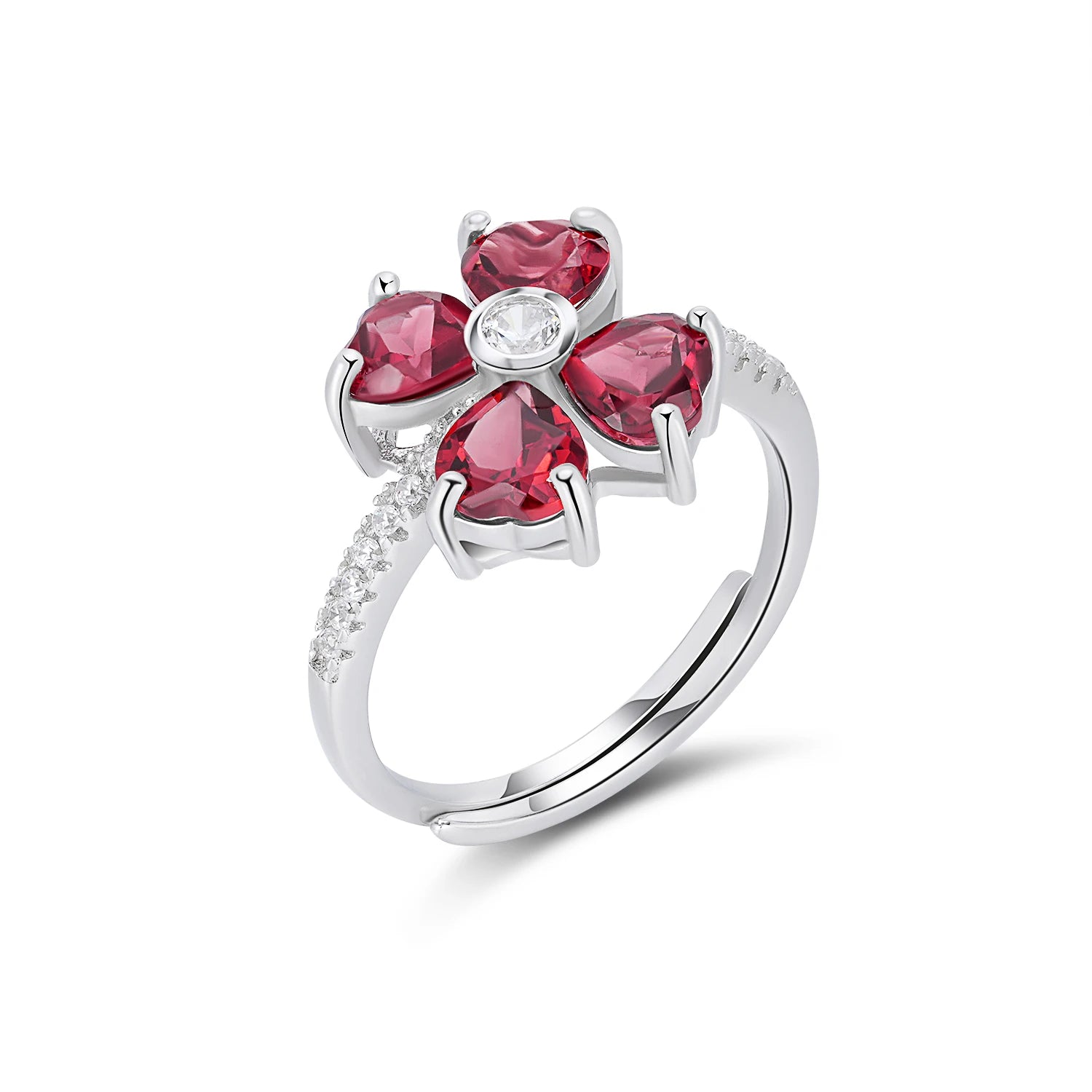 YBO 925 Sterling Silver Adjustable Gemstone Rings Natural Heart Stone Garnet Flower Four Leaf Clover Women's Party Anniversary
