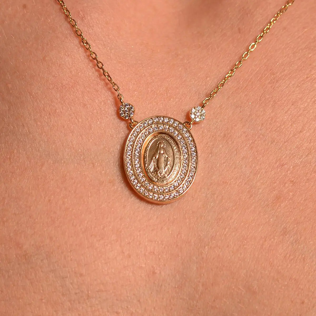 Virgin Mary Charm 925 Sterling Silver Women Jewelry Gold Plated Pave CZ Religious Necklace