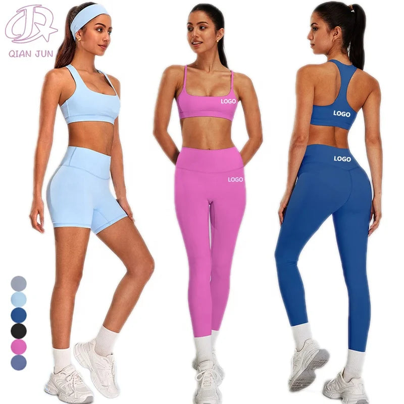 2025 Wholesale Activewear Sport Women's Gym Clothes Splid Color Fitness Yoga 5-piece Set For Women