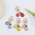 Metal Enamel Flower Ladybug Keychain Cartoon Miniature Ladybugs Realistic 3D Key Chains Accessories Phone Charms Flower Keyring