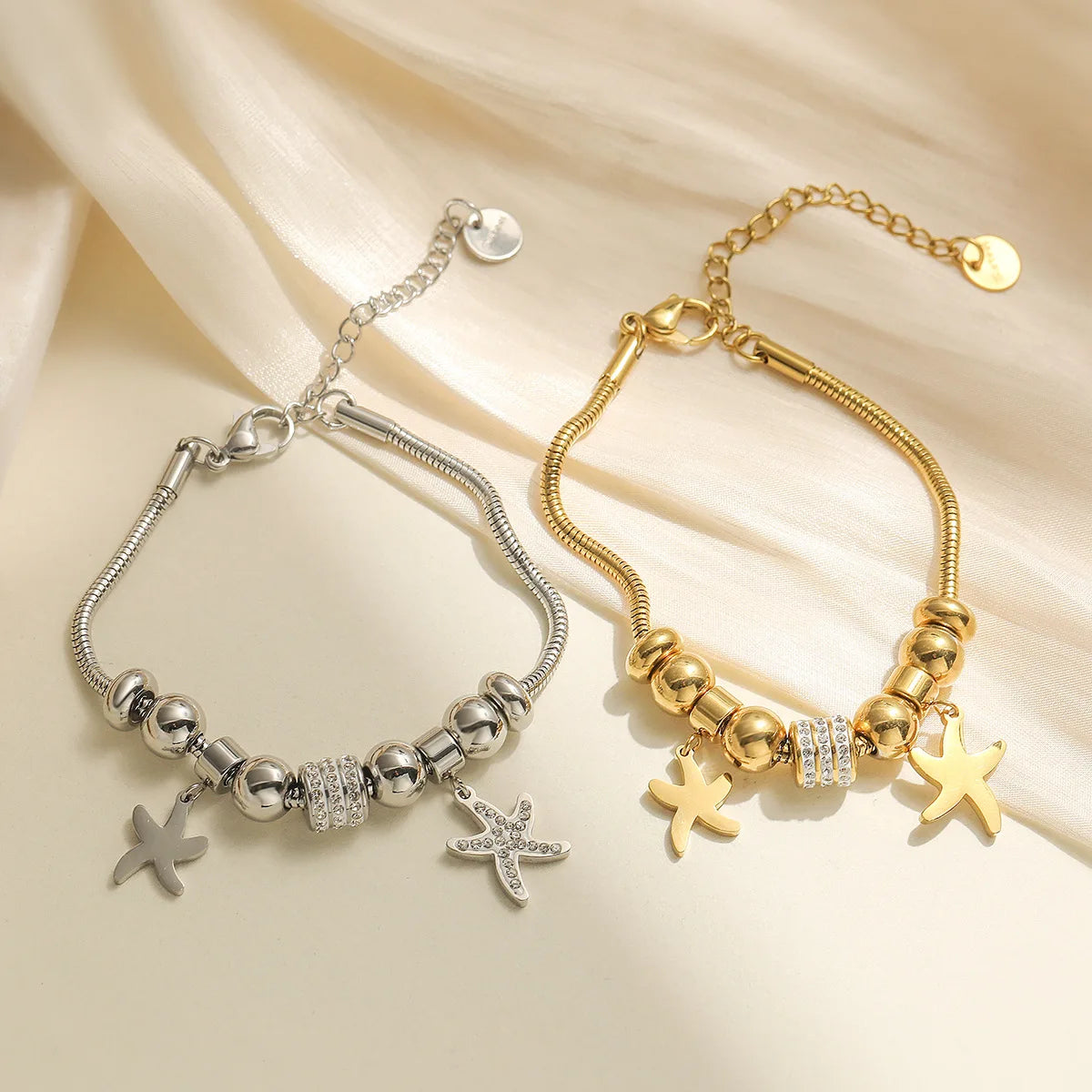 2025 Cute Zircon Starfish Pendant Charm Bracelet 18K Gold Plated Stainless Steel Bracelet Jewelry for Women Girls