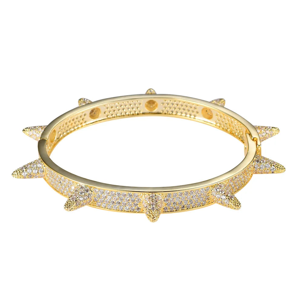 Men's Punk Style Fashion Bracelet Iced Hip Hop Bling Bling Fine Jewelry Cubic Zircon Diamond Pearl Stone Rivet Slap Snap Design