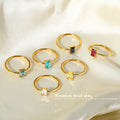 High End 18K Gold Plated Square Zirconia Dainty Lines Rings Stainless Steel Ring Fine Circle Small Jewelry Ring