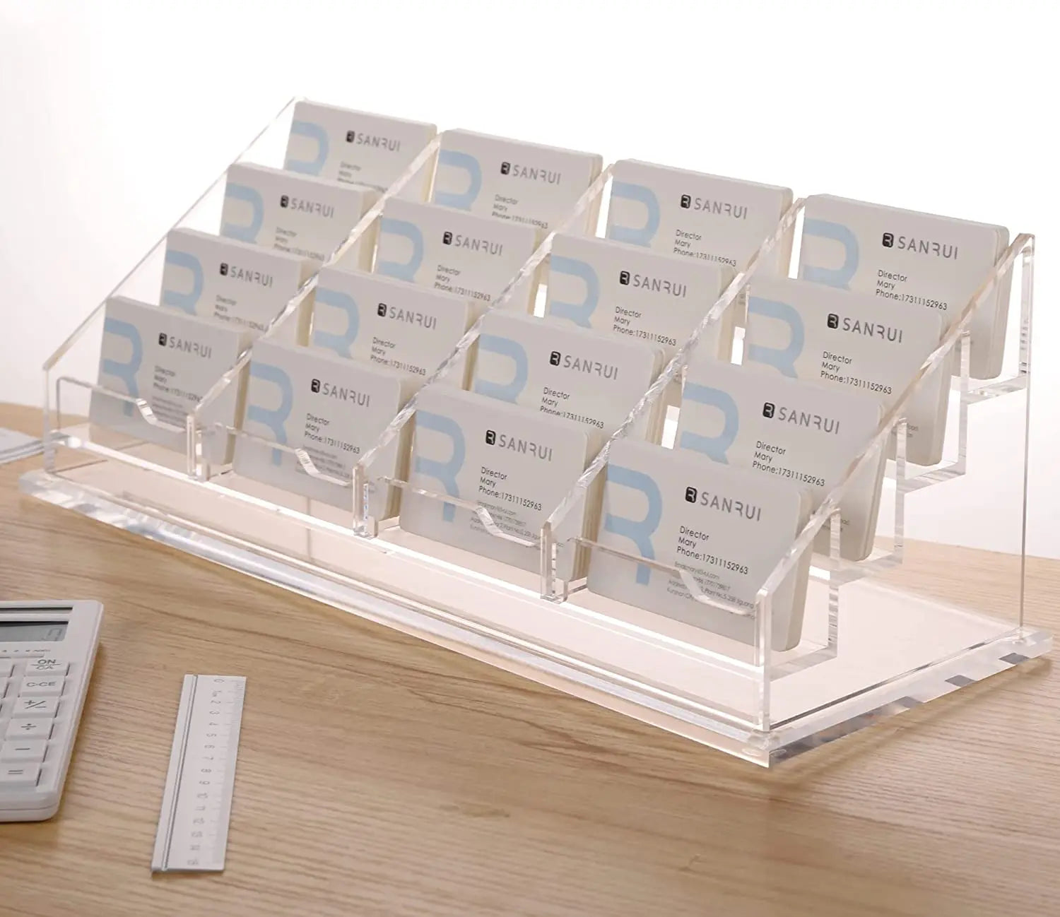 Acrylic Clear Business Card Holder 4 Tier Desktop Business Card Stand for Office Tabletop 16 Pack Fits 800-960 Cards