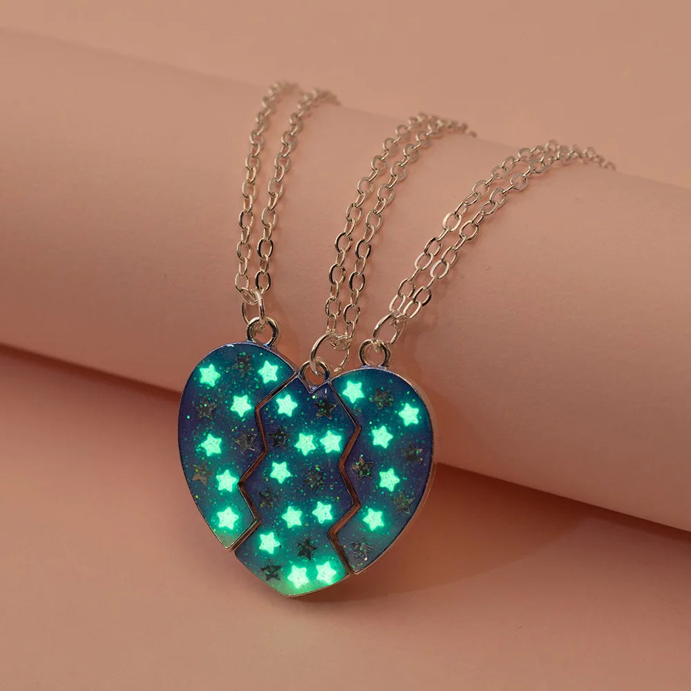 Hot Selling Kids Promotion Products New Fashion Moonlight Star Sequins Broken Heart Chains Alloy Gold Plated Bff for 3 Friends