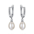 Retro Elegant 925 Sterling Silver Cubic Zirconia & Freshwater Pearl Pendant U-shaped Hoop Earrings High Jewelry