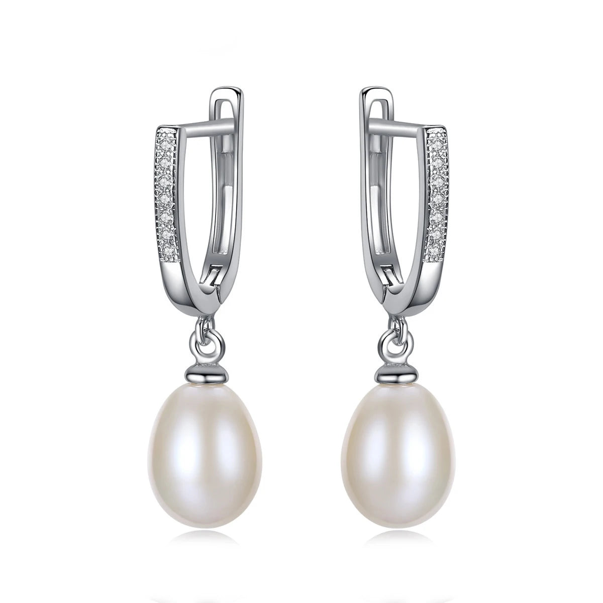 Retro Elegant 925 Sterling Silver Cubic Zirconia & Freshwater Pearl Pendant U-shaped Hoop Earrings High Jewelry