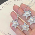 New Starfish Pearl Set 7-8mm Natural Freshwater Pearl Necklace Ring Earring Jewelry Set Value 3-Piece Set for Girls