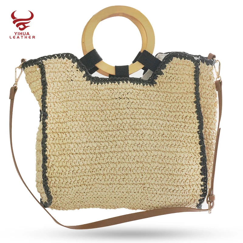 2022 Summer Straddle Hand Bag Tote Straw Large Woven Bag