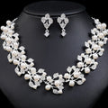 Fashion Temperament Jewelry Necklace Earring Bride Dress Accessories Crystal Rhinestone Leaf Pearl Necklace Earring Sets