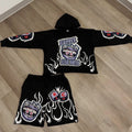 Custom Two Piece Sweatsuit Track Short Set Summer Distressing Embroidery Tracksuit Hoodie and Shorts Sets for Men