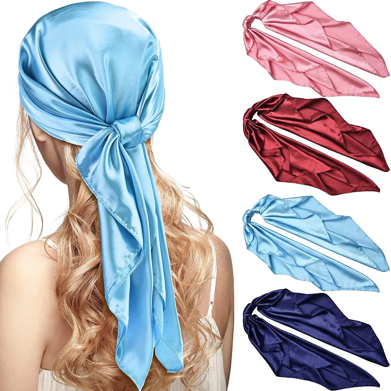 35" Square Solid Color Satin Bandana Muslim Scarf Wholesale Malaysia Headscarf Lightweight Silk Feeling Scarves for Outdoor
