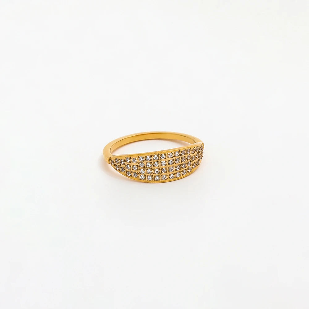Joolim 18K Gold Plated Stone Never Fall CNC Inlay Tarnish Free Luxury Dainty Layered Zirconia Pave Stainless Steel Rings