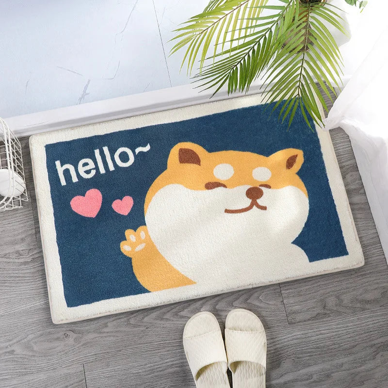Dog with love Pattern Flock Rug Faux Wool Bath Room Water Absorbent Bath Mat Anti Slip Shaggy Bath Mat