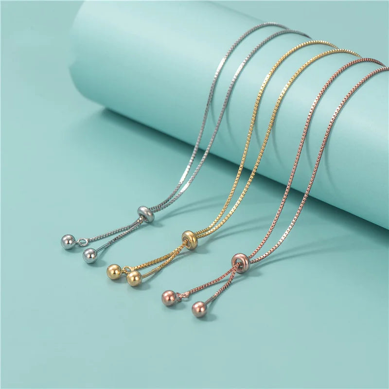20 Inches Box Chain 925 Sterling Silver Box Chains With Silicone Beads Adjustable Length Necklace Accessories