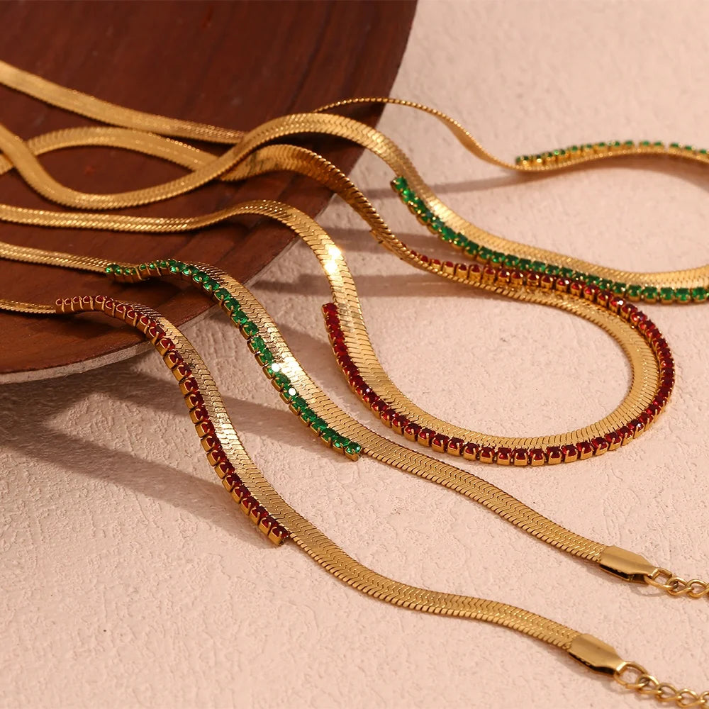 Dreamshow Fashion Statement Necklace Colorful Zircon Choker Gold Plated Stainless Steel Jewelry